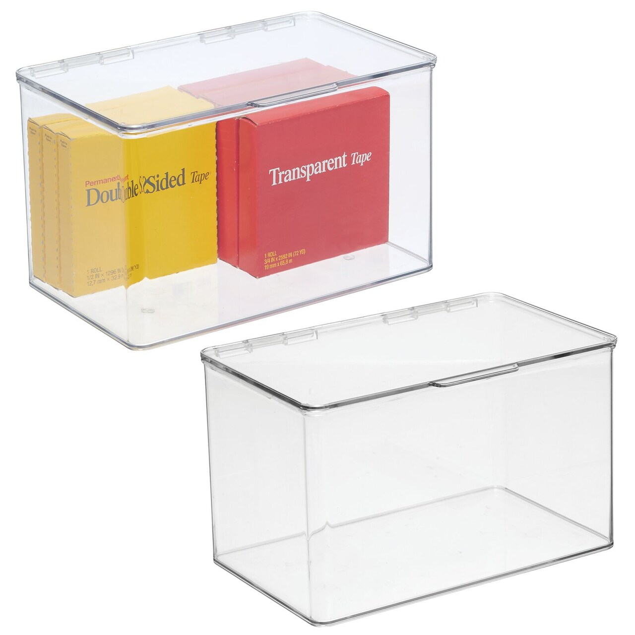mDesign Plastic Home Office Storage Organizer Box with Hinged Lid